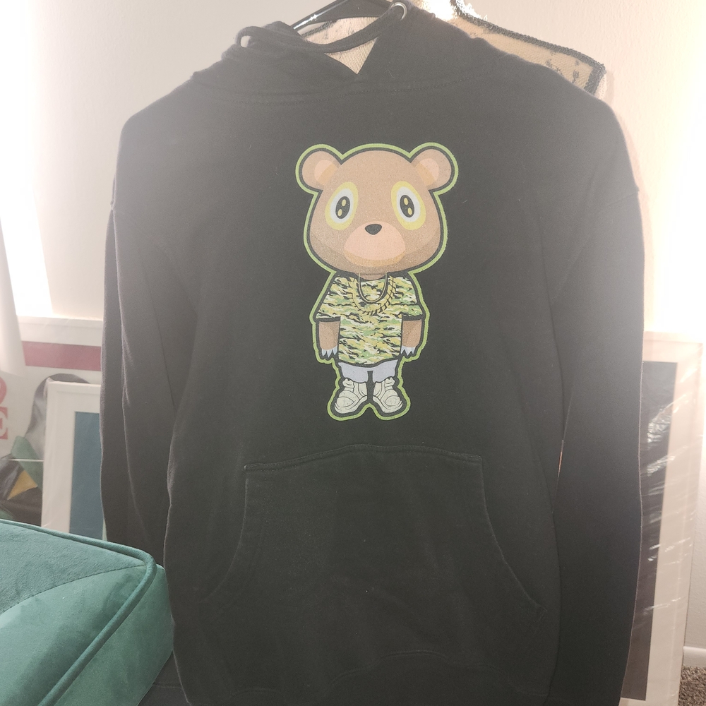 Black Hoodie with Bear Graphic